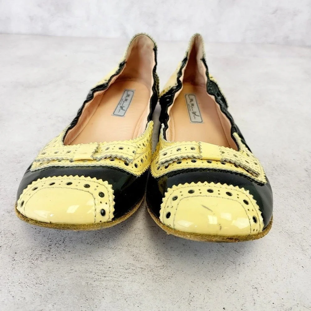 Brogue Ballet Flats Girls 3 Black Cream Patent Leather Wingtip Italian MI MI SOL